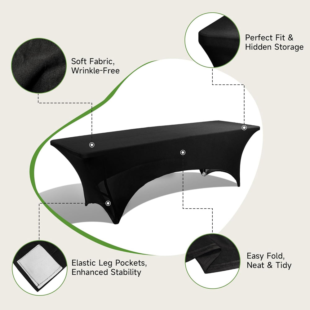 8 Foot Folding Table with Black Cloth - Heavy Duty 660LBS Capacity, Foldable ...