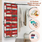 Christmas Over The Door Organizer 5 Tiers, Extra Large Behind Door Storage of 10 Compartments, 80 lbs Weight Capacity Hanging Storage Organizer with Clear Window Kids Toys, Shoes, Diapers, Red