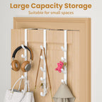 Over The Door Hooks, Metal Door Hooks for Hanging, Over The Door Purse Organizer for Coat Hanger, Back of Shower Door for Hanging Towel Rack Clothes, Hat, Bathroom, Closet (White-3Packs)