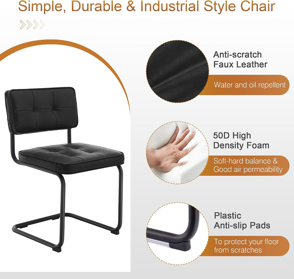 Zesthouse Industrial Metal Dining Chairs Set of 4, Upholstered Faux Leather K...