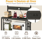Baker's Rack with Power Outlet, 5-Tier Microwave Stand with Storage, Black | LED Lights,Kitchen Coffee Bar Storage,Microwave Stand with Storage,Spice Organizer for Kitchen, Dining Room and Office
