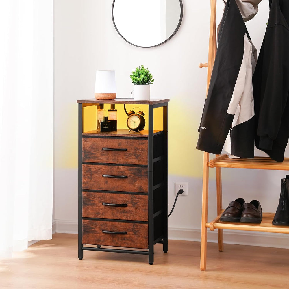 Yoobure Night Stand - LED Rustic Nightstand with Charging Station for Dorm | ...