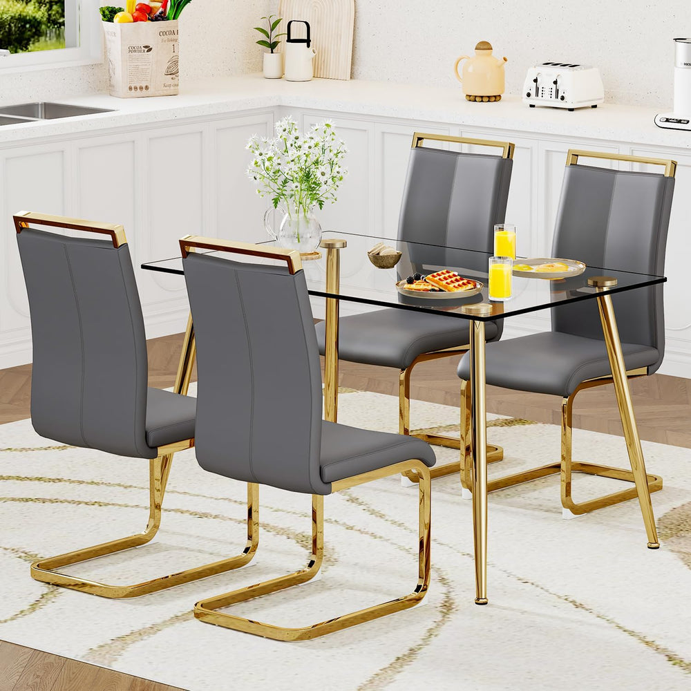 Ebullient Glass Dining Table Set for 4,5 Piece Dining Table and Chairs Set，Mo...