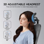 marrap Ergonomic Office Chair, Mesh Desk Chair with 3D Armrests, Adjustable Lumbar Support and Headrest, 90-120° Rocking Function, Black