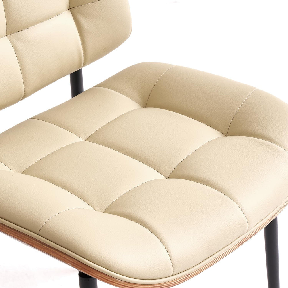 GrandNoor Mid Century Modern Dining Chairs with Walnut Grain Back, Beige Faux...