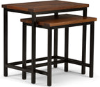 SIMPLIHOME Turner 12" Wide Solid Wood Round End Table in Natural | Dark cognac brown, industrial nesting accent tables, assembled; round side tables or accent tables for living room.