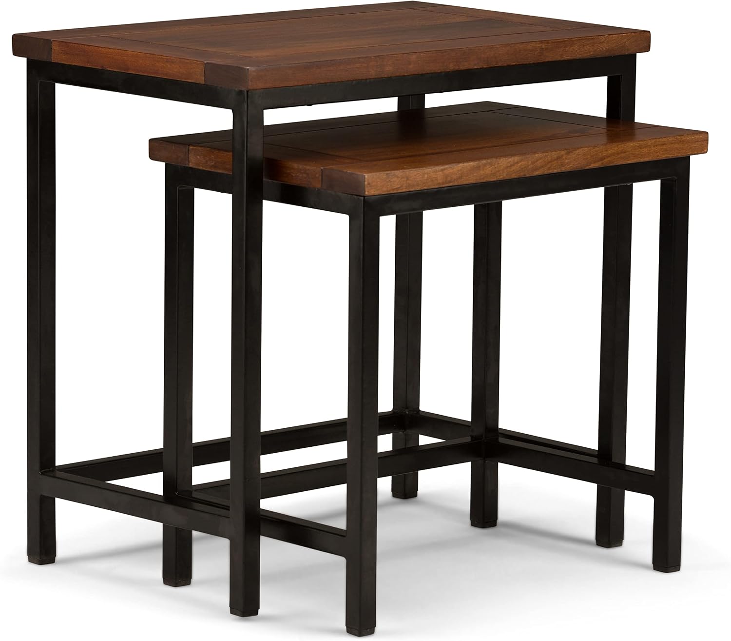 SIMPLIHOME Turner 12" Wide Solid Wood Round End Table in Natural | Dark cognac brown, industrial nesting accent tables, assembled; round side tables or accent tables for living room.
