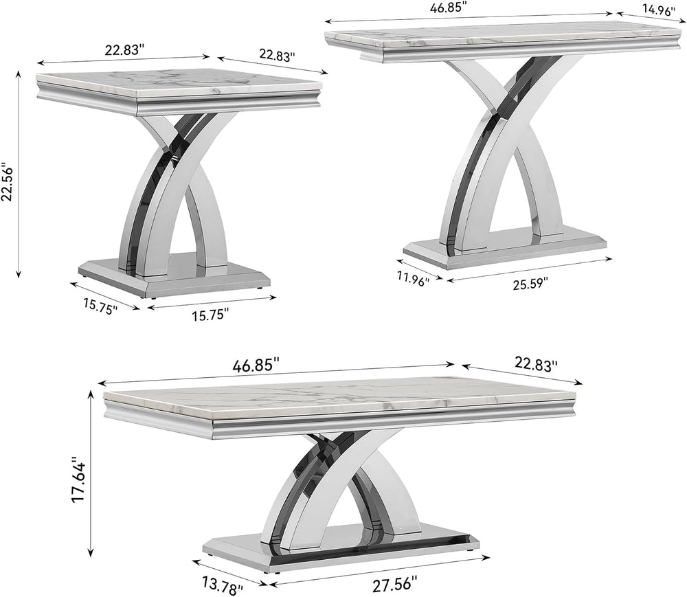 HomVent 4 Pieces Faux Marble Living Room Table Set for Living Room | Faux Mar...