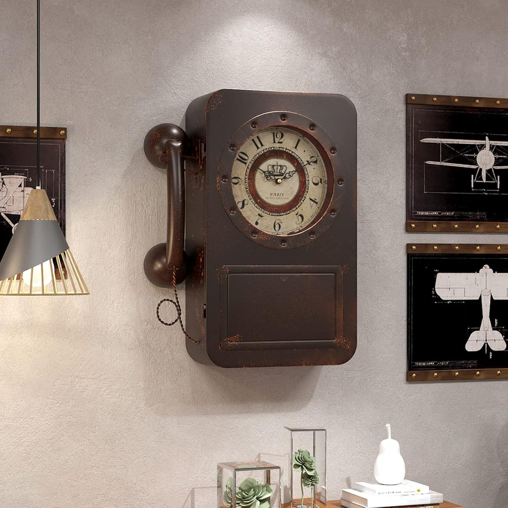 Abdurey Retro Old Telephone Wall Clock with Hidden Safe