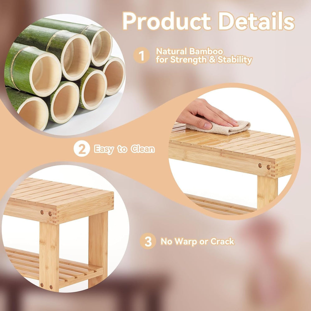 Simple Deluxe Shoe Rack Bench, 3-Tier Bamboo Storage Organizer, 286lb Capacit...