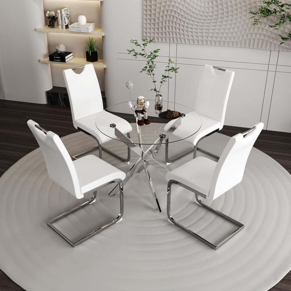 Off-White Dining Chairs Set of 4, Modern High Back with Faux Leather Padded K...