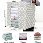 WISELIFE Storage Bags 3 Pack/100L Large Blanket Clothes Organization and Storage Containers for Comforters,Bedding, Foldable Organizer with Reinforced Handle, Clear Window, Sturdy Zippers,Lvory