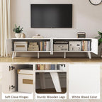 70.9” TV Stand for TVs up to 70,TV Console with Two Storage Compartments, Modern Entertainment Center with 6 Supporting Legs and Grooved Drawer Fronts, TV Stand for Living Room, Bedroom, White