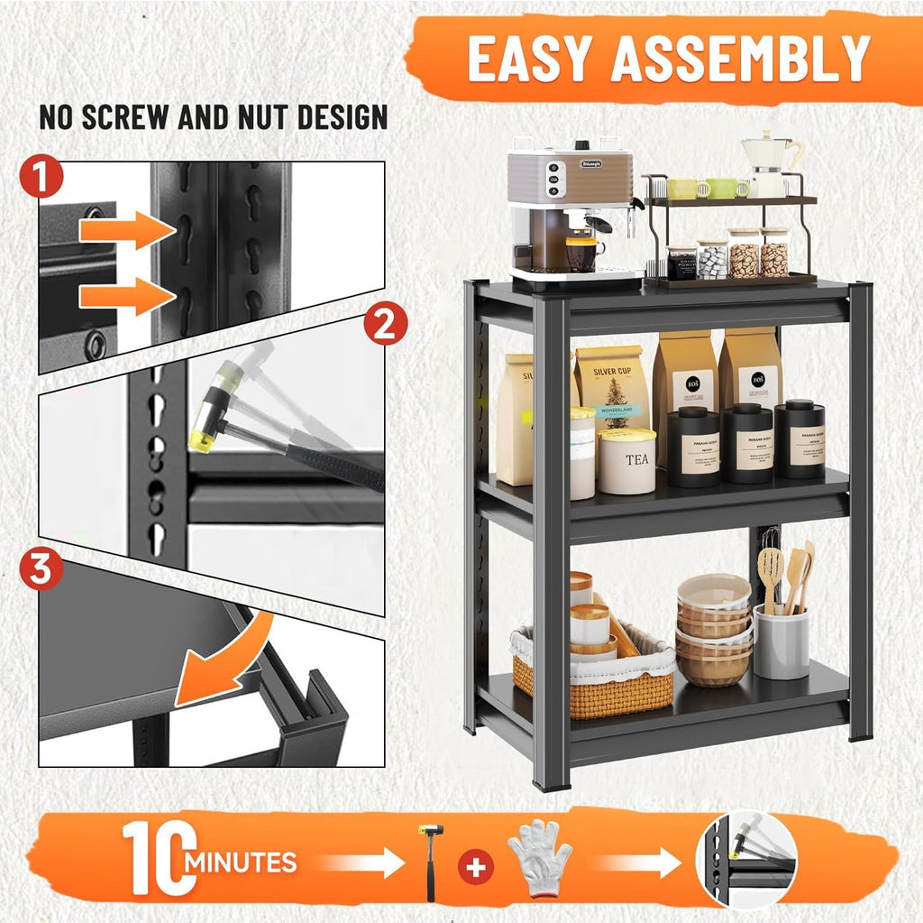 Garage Storage Shelves,5 Tier Shelving Unit, 40 inch Wide, 18” Deep, 78” Tall Organizer Metal Shelf for Basement/Laundry/Pantry Heavy Duty, Adjustable,Easy to Install (3Tier-27.6"W X12"DX32"H)