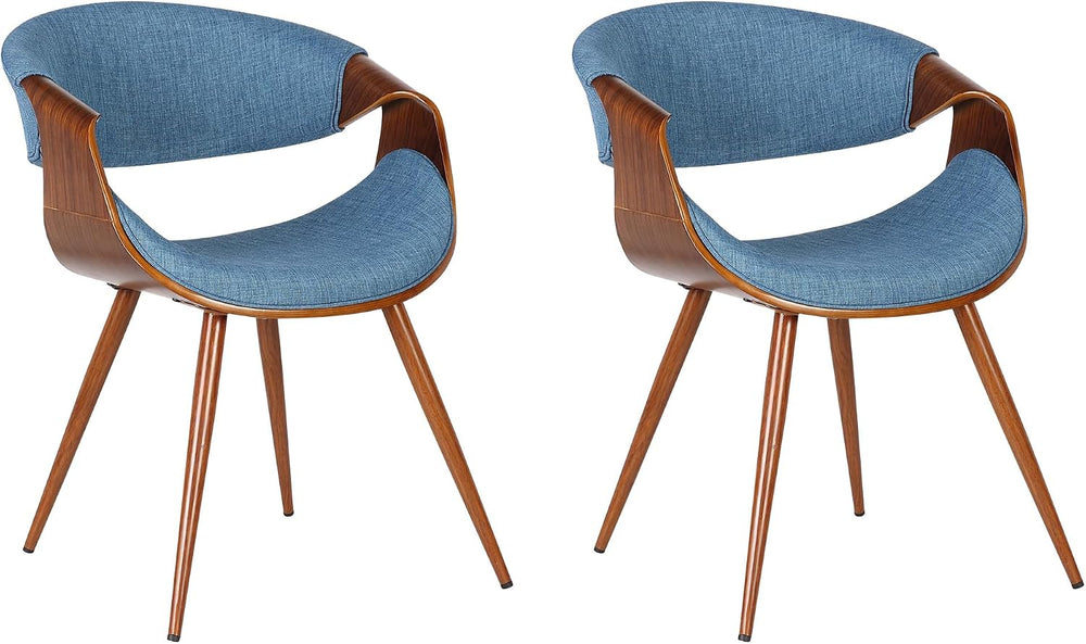 Armen Living Butterfly Mid-Century Dining Chair in Walnut Finish and Blue Fab...