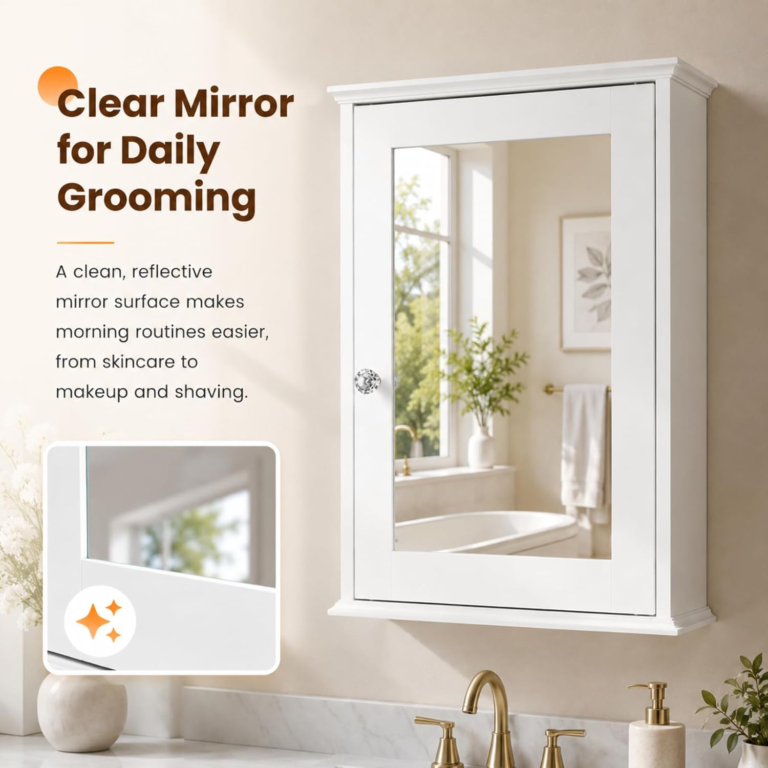 Bonnlo White Mirrored Medicine Cabinet, Wall Mounted Bathroom Storage Cabinet with Mirror Door, Adjustable Shelves & Magnetic Closure, Small Bathroom Organizer for Over Toilet or Sink