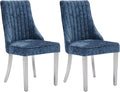 Dining Chairs Set of 2，Modern Channel Tufted Upholstered Dining Chairs with Silver Stainless Steel Legs, Comfortable Chenille Fabric Kitchen Chairs for Dining Room (Blue, 2pc)
