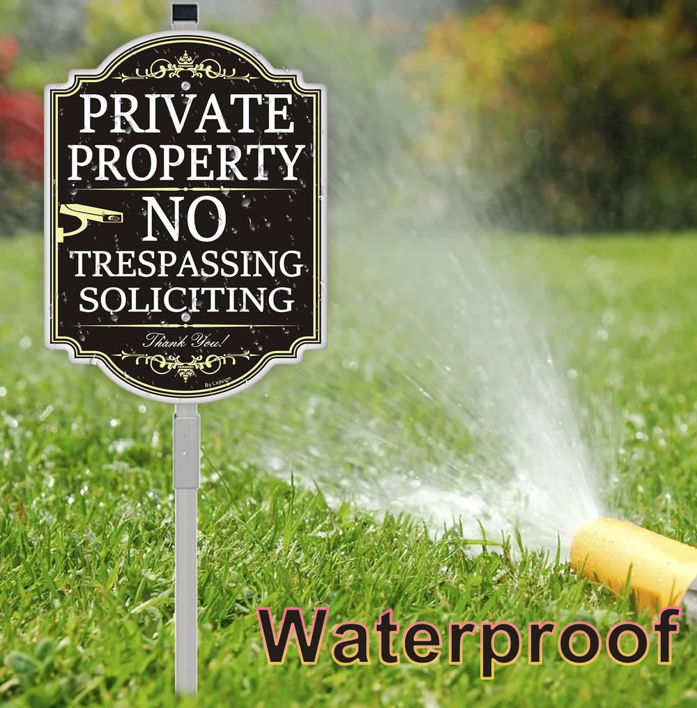 (2 Pack) Large No Trespassing Signs Private Property with Stake 36" Tall...