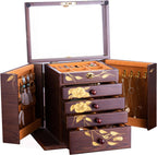 Wooden Jewelry Box for Women, 5-Layer Large Wood Jewelry Boxes & Organizer with Drawers for Rings Necklaces,Hand-painted rose flowers jewelry case organizer,jewelry safe