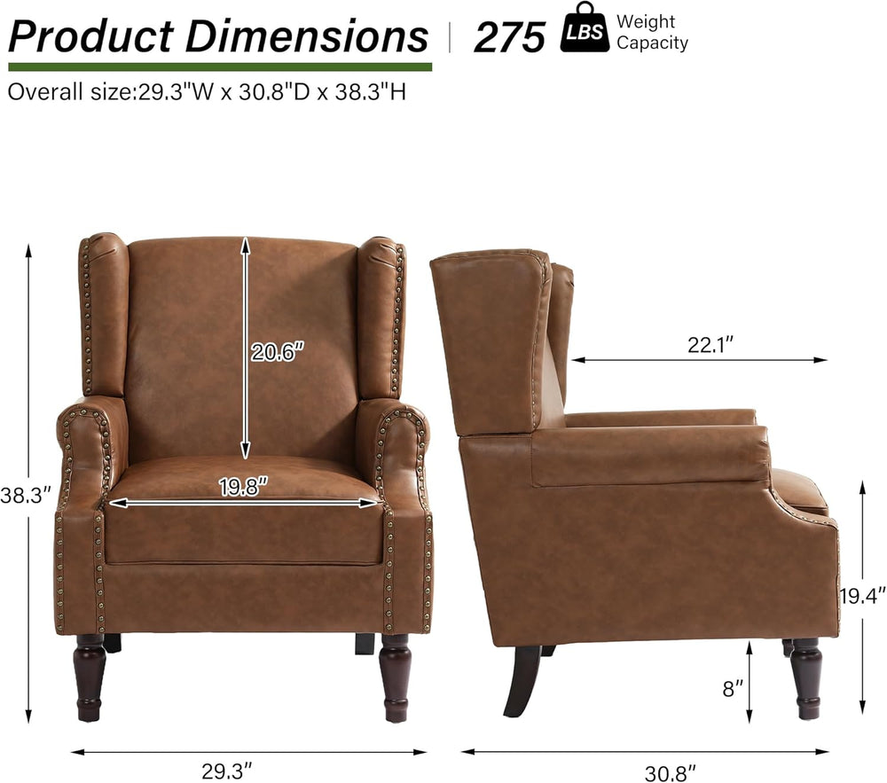 PU Leather High Back Accent Chair, Upholstered Armchair with Solid Wood Legs,...