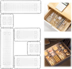 6 Pack Clear Drawer Organizer Set,Versatile Bathroom and Vanity Organizer Trays,Acrylic Drawer Storage Trays,Storage Bins for Makeup Jewelries,Cosmetics,Gadgets,Kitchen Utensils and Office