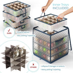 Hearth & Harbor Christmas Ornament Storage Box With 4 Inner Tray Dividers - Plastic Ornament Storage Container For 64 Holiday Ornaments or Decorations
