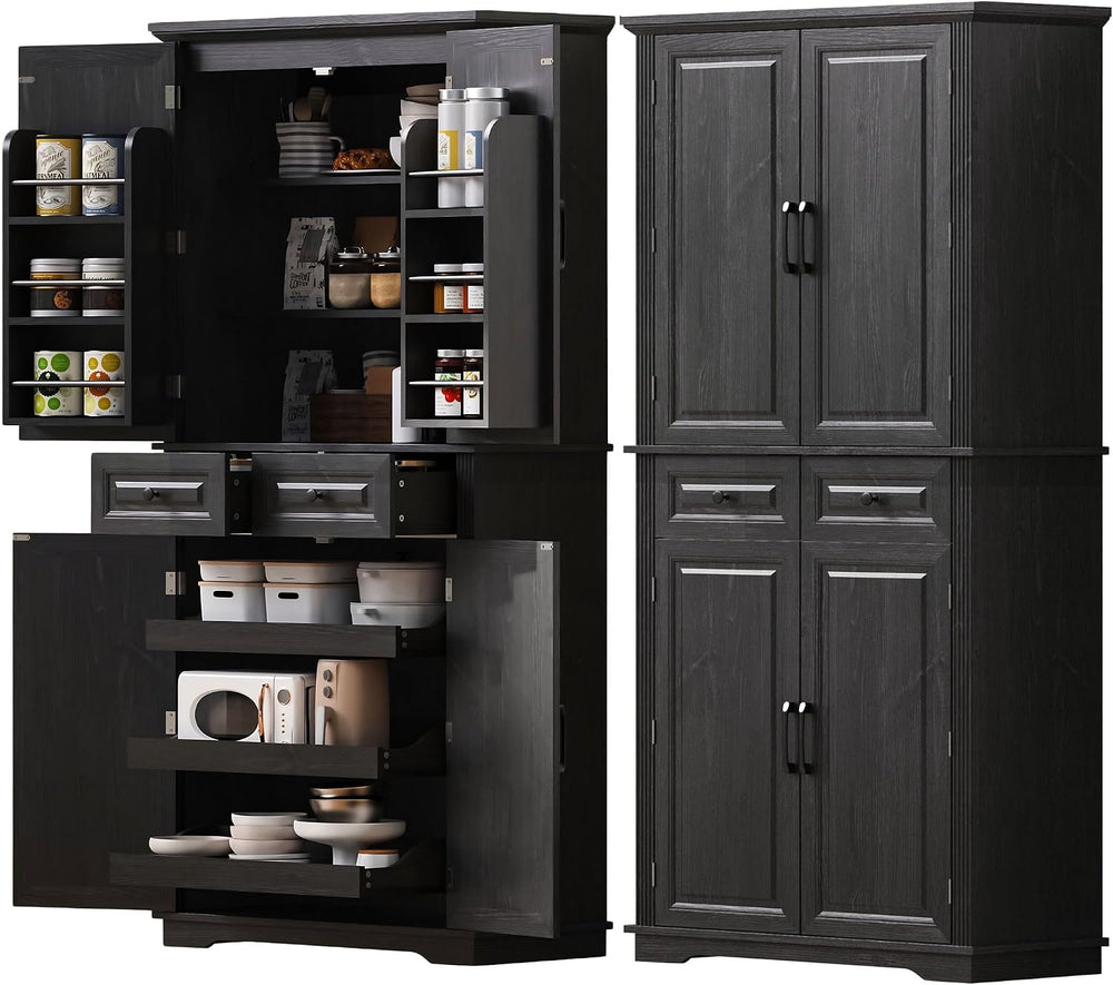 71.3" Tall Kitchen Pantry Cabinet with 3 Pull Out Organizers, Farmhouse ...