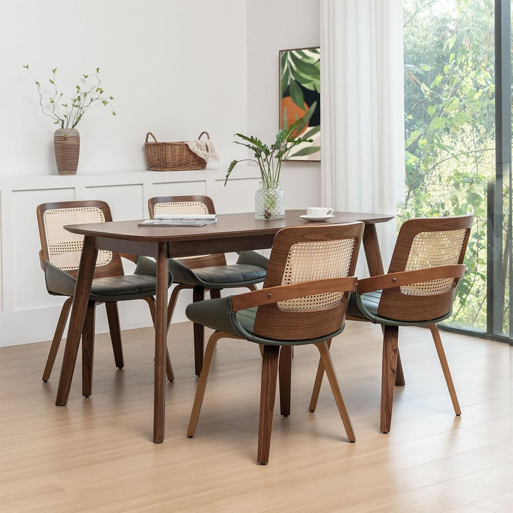 Set of 4 Kitchen & Dining Room Chairs - Green Dining Chairs with Walnut B...