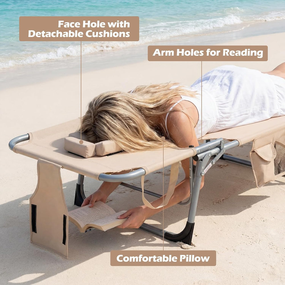 GYMAX Tanning Chair with Face Hole, Sun Bathing Lounge Chairs for Outside wit...