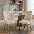 Velvet Dining Chairs Set of 2, High-end Tufted Upholstered Dining Chair with Back Ring Pull, Nailhead Trim and Golden Solid Wood Legs, Modern Dining Room Chairs for Dining Room, Cream