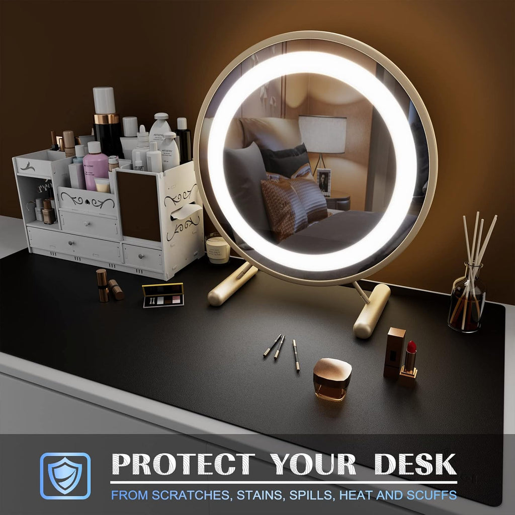 K KNODEL Large Office Leather Desk Mat, Mouse and Keyboard Pad, Computer and Laptop Mat, Desktop Protector and Cover, Writing Pad and Blotter (35.4"x17", Black)