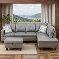Sectional Couches for Living Room with Movable Chaise & Storage Ottoman - 97.5" Leather L Shaped Couches for Living Room Apartment, 4 Seat Home Furniture Modular Sectional Sofas, Grey