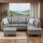 Sectional Couches for Living Room with Movable Chaise & Storage Ottoman - 97.5" Leather L Shaped Couches for Living Room Apartment, 4 Seat Home Furniture Modular Sectional Sofas, Grey