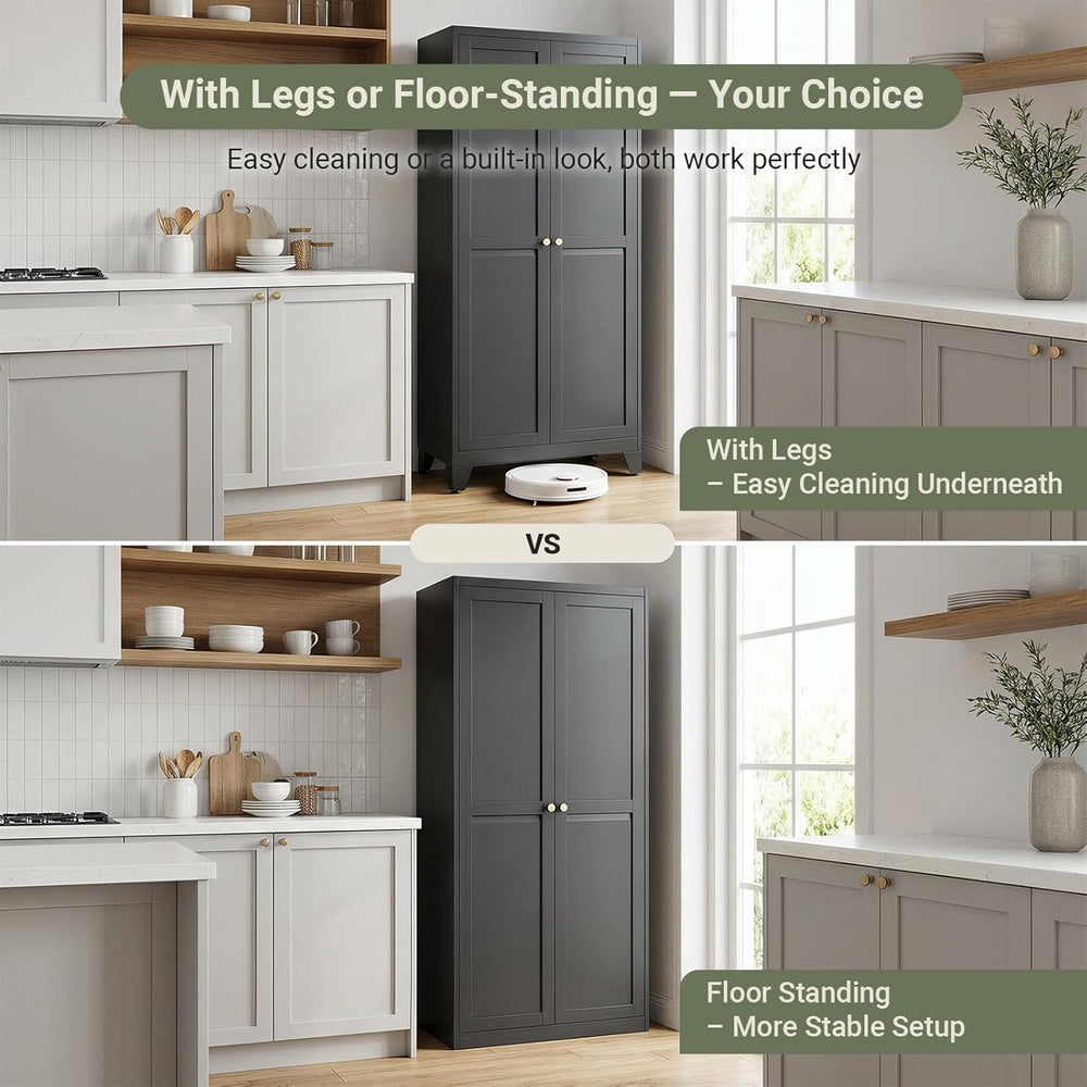 75" Metal Kitchen Storage Cabinet with Doors, Freestanding Steel Pantry ...