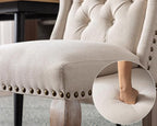 Upholstered Dining Chairs Set of 6 for Kitchen and Dining Room, Farmhouse Fabric Tufted Accent Chairs for Living Room and Bedroom with Wooden Legs, Cream