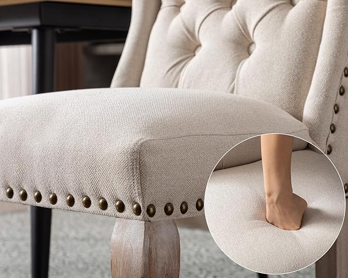 Upholstered Dining Chairs Set of 4 for Kitchen and Dining Room, Farmhouse Fabric Tufted Accent Chairs for Living Room and Bedroom with Wooden Legs, Cream