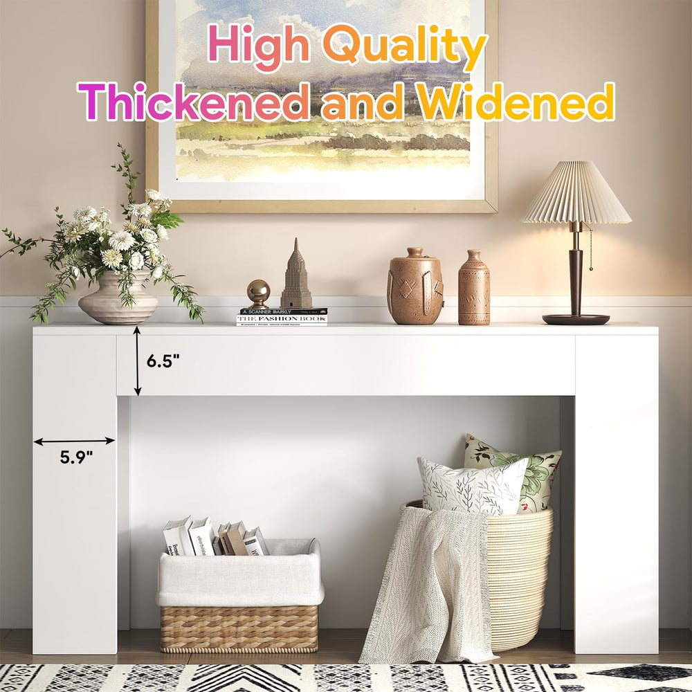 knoworld 63-Inch Long Console Table with LED Light, Farmhouse Sofa Table Behi...
