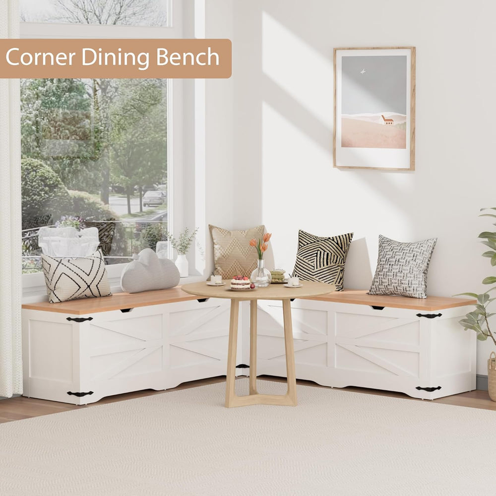 L Shape Kitchen Breakfast Nook Bench, Farmhouse Storage Bench, Backless Corne...