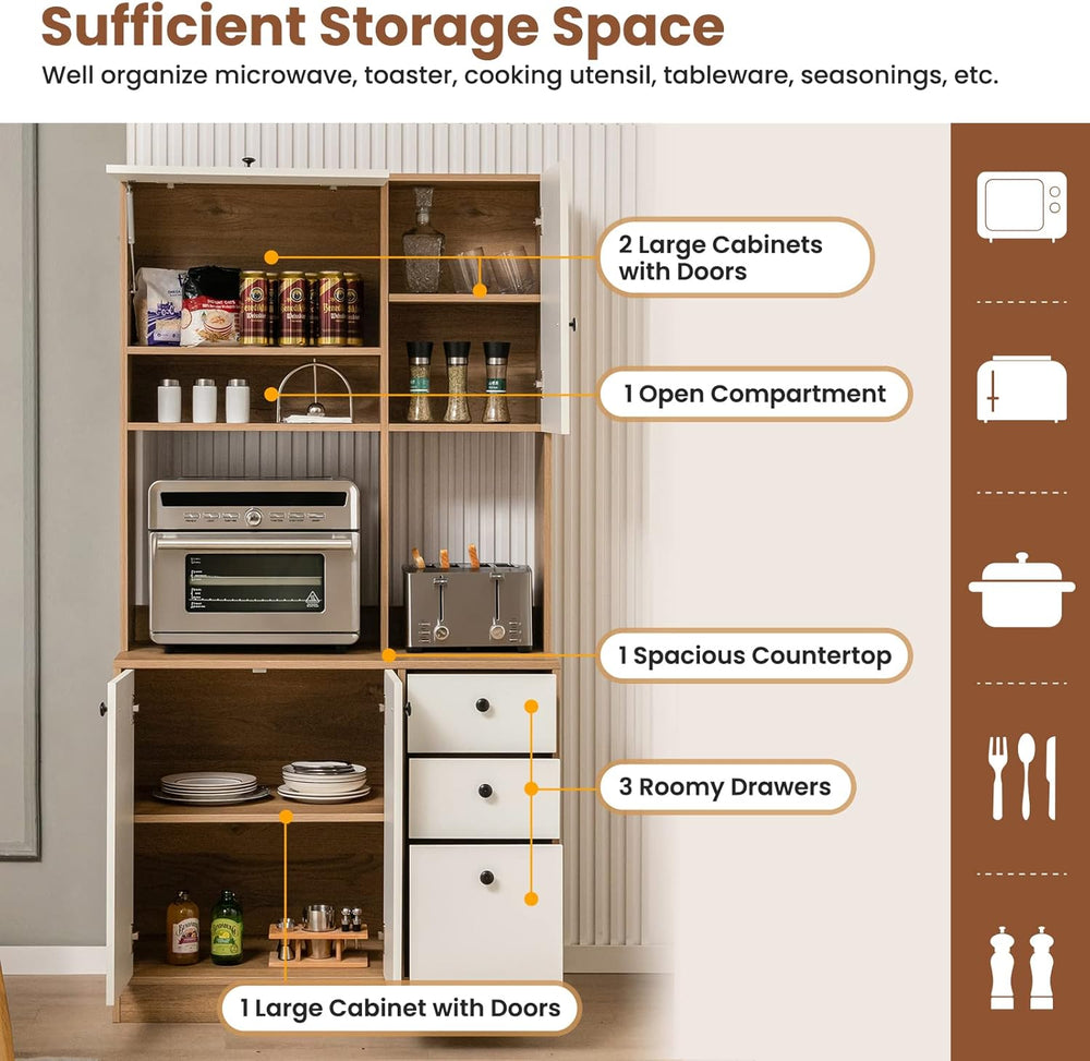 LOKO 71” Tall Kitchen Pantry Storage Cabinet, Freestanding Buffet Hutch with ...