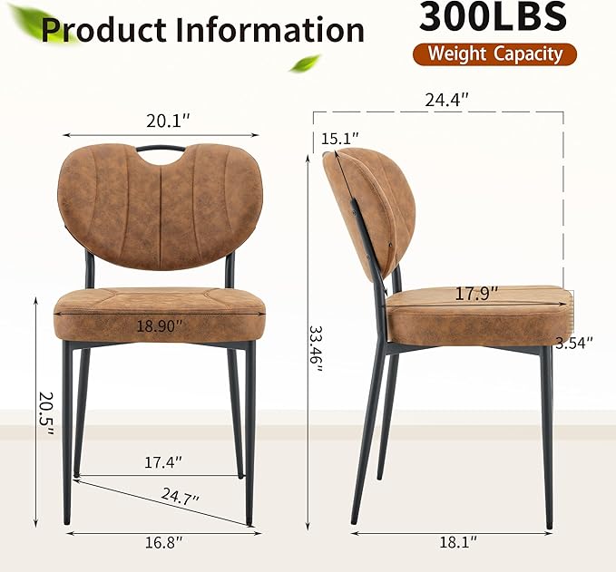 Modern Dining Chairs Set of 2, Brown Dining Chairs for Dining Room and Kitchen,Brown Suede Fabric,Dinning Chair, Precision Stitching, Top Handle, 3.54" Thick Cushion Seat, Metal Legs