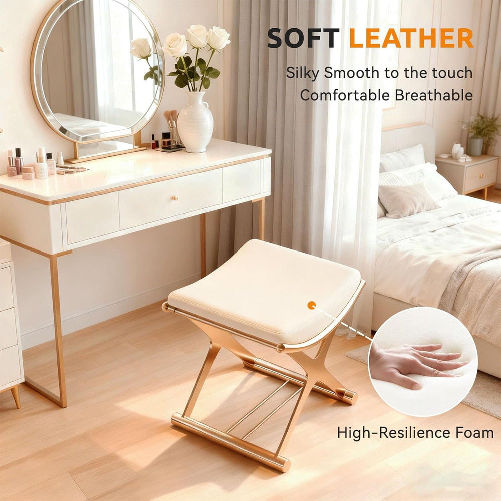 Lefedrasticity Gold Vanity Stool Chair Makeup Stool with Leather Cushioned Sm...