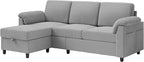 Vongrasig Convertible Sectional Couches Sofa, 3 Seat L Shaped Sofa with Removable Pillows Soft Corduroy Fabric Small Couch Mid Century for Living Room, Bed Room, Apartment and Office (Light Grey)