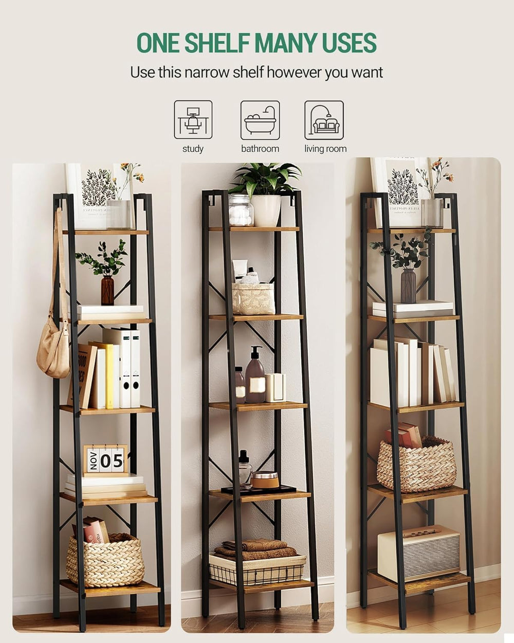 Hzuaneri Ladder Shelf, Bookshelf Bookcase, Freestanding Corner Storage Shelve...