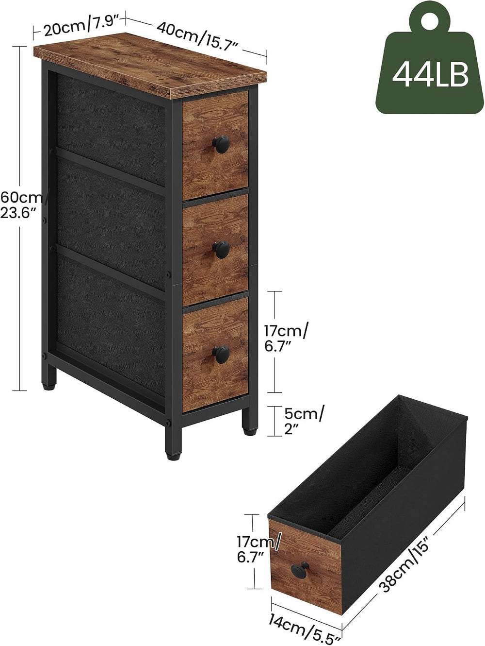 CHOEZON Small Nightstand and Narrow Side Table with Drawers Bundle, Skinny Be...