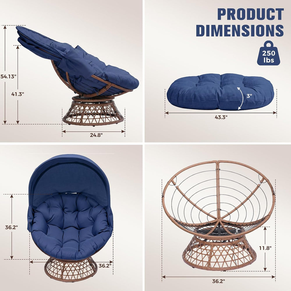 GTPLAYER Outdoor Wicker Egg Chair PE Rattan Chair with Cushion, Oversized Pat...