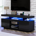 HOMMPA LED TV Stand for 65/60/55 inch TV Modern Entertainment Center with Power Outlets, Gaming TV Consoles with Storage Media Table with LED Lights Game Cabinet for Living Room Black