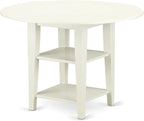 East West Furniture SUAV5-LWH-W 5 Piece Dining Table Set for 4 Includes a Round Kitchen Table with Dropleaf & Shelves and 4 Kitchen Dining Chairs, 42x42 Inch, Linen White