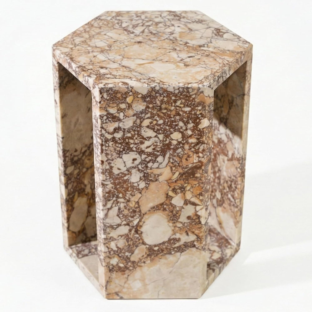 Modern Pink Natural Marble Side Table,Hexagon Accent Tables for Small Spaces,...