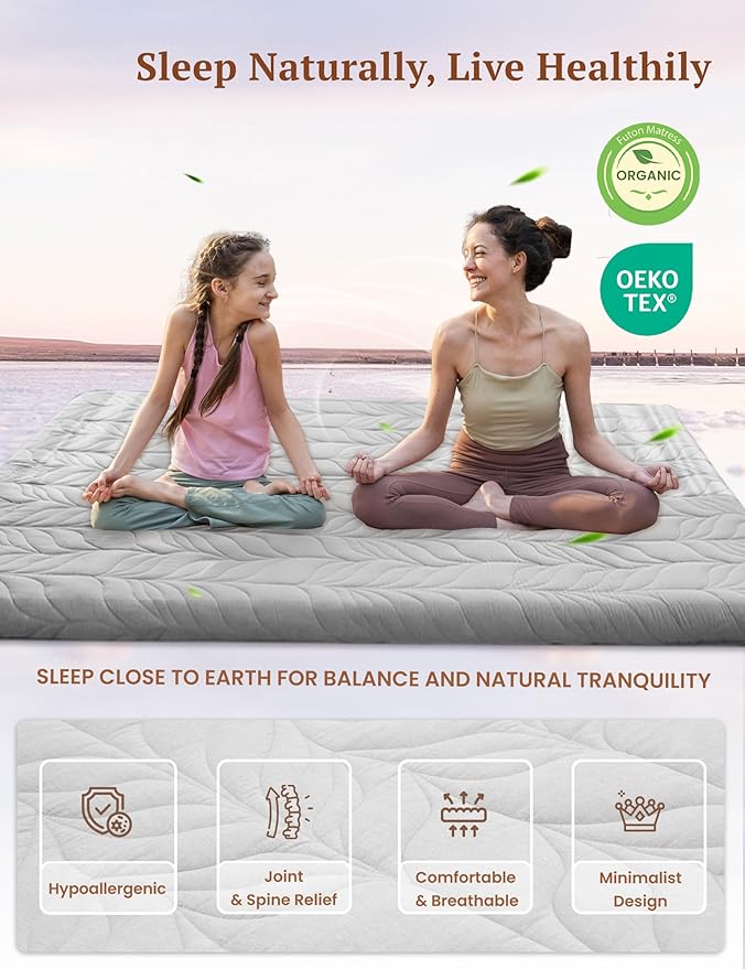ZonLi Japanese Floor Mattress Futon Mattress Full Size, 4" Thicken Roll Up Tatami Mat w/ 100% Cotton Washable Cover, Portable & Foldable Floor Bed Mattress for Sleeping, Dormitory, Adult Kids, Grey