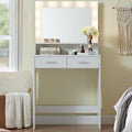 Vanity Desk with Mirror and Lights, Dressing Table with Large Drawer, 2 Level Storage Dresser & 3 Lighting Modes Adjustable Brightness, Suitable for Bedroom